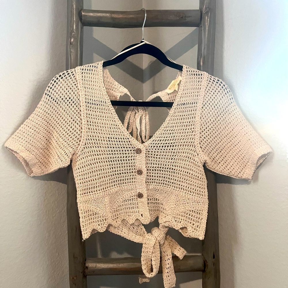 Crochet Knit Open Back Crop Top